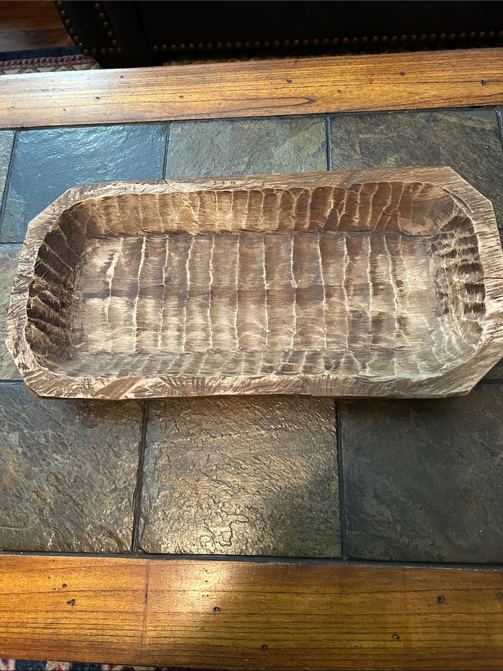 Hand-Carved Wooden Dough Bowl - Rustic Brown
